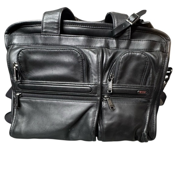 Tumi Black Genuine Leather Briefcase Bag - Picture 3 of 15